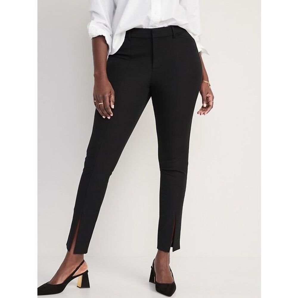 Old Navy High Rise Pixie Split Hem Pants Black Skinny Ankle Trousers Size 16